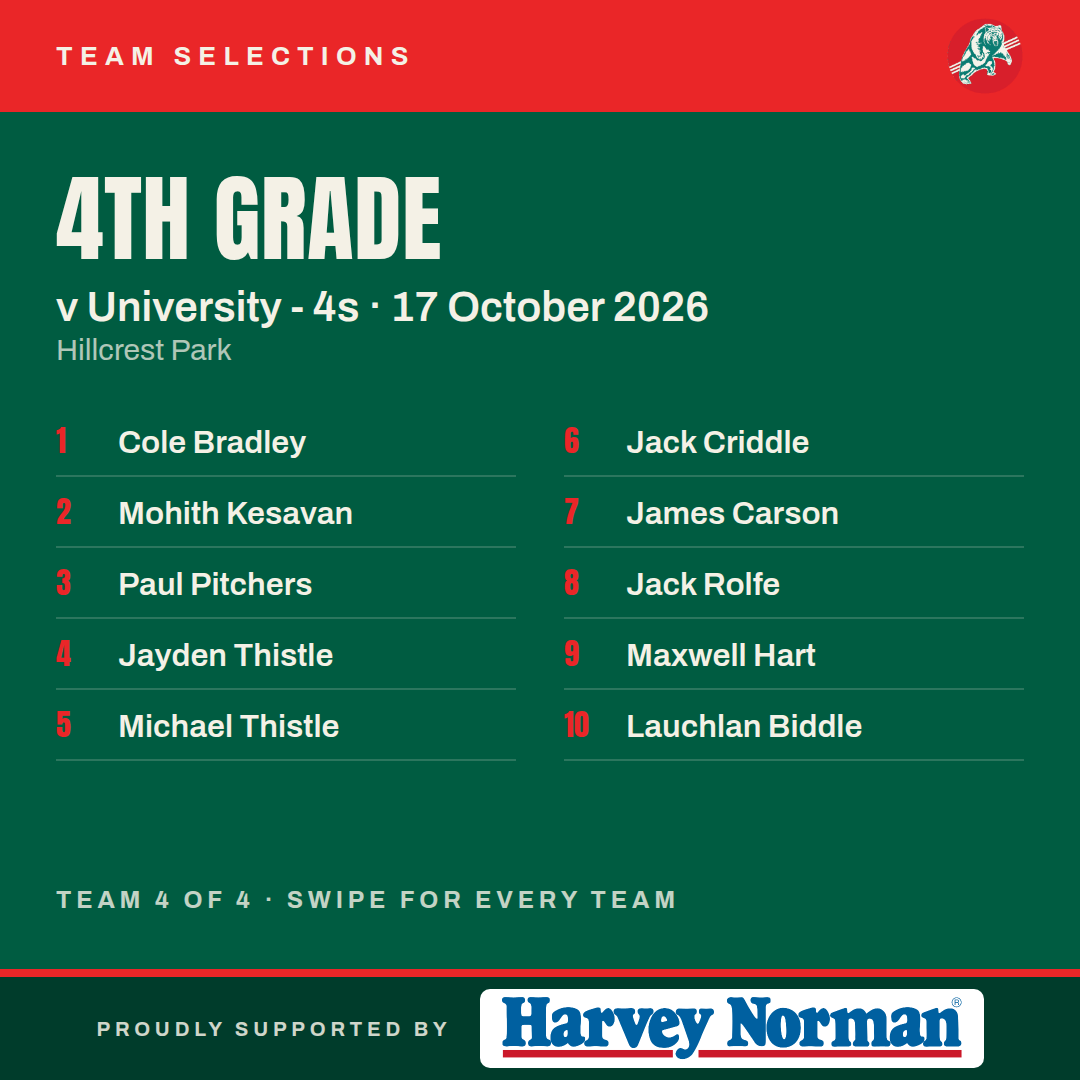 4th Grade v University - 4s: Cole Bradley, Mohith Kesavan, Paul Pitchers, Jayden Thistle, Michael Thistle, Jack Criddle, James Carson, Jack Rolfe, Maxwell Hart, Lauchlan Biddle